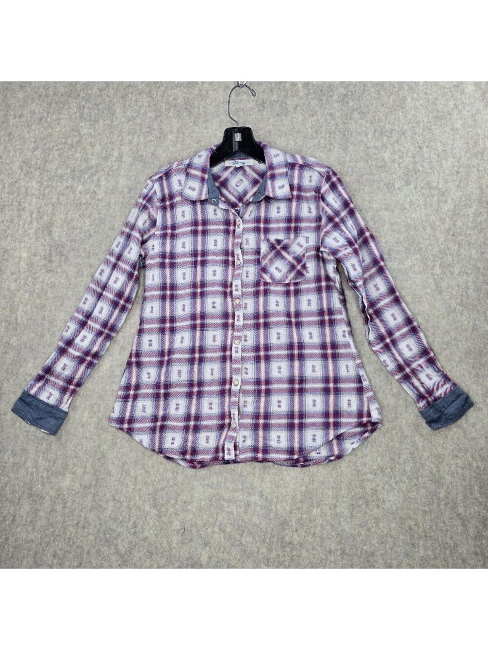 Wild Blue Women Plaid Button-Down Shirt Red/Blue/White Size S Cotton Long Sleeve